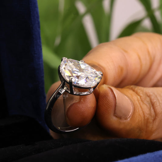 Pear Cut Moissanite Solitaire Ring in 925 Silver, 10K, 14K Gold – Finora Jewelry