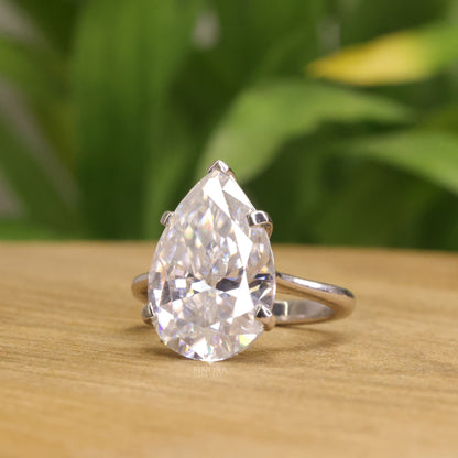 Pear Cut Moissanite Solitaire Ring in 925 Silver, 10K, 14K Gold – Finora Jewelry