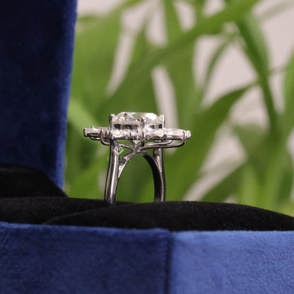 5.41 CT Round Cut Moissanite Halo Engagement Ring with Pear & Round Side Stones | Finora Jewelry
