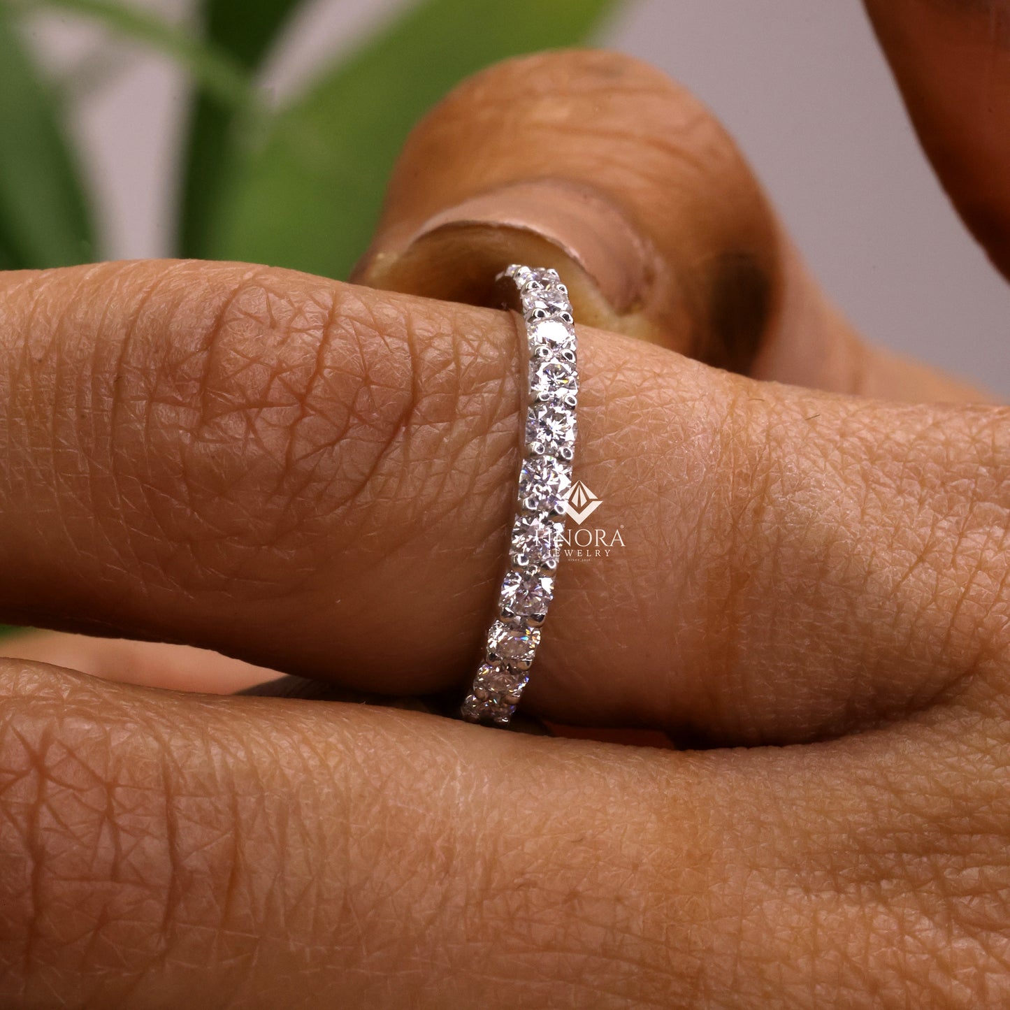 0.59 ct round cut moissanite half eternity wedding band | 925 silver & gold | finora jewelry