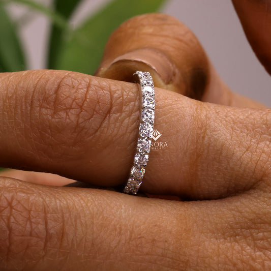 0.59 CT Round Cut Moissanite Half Eternity Wedding Band | 925 Silver & Gold | Finora Jewelry