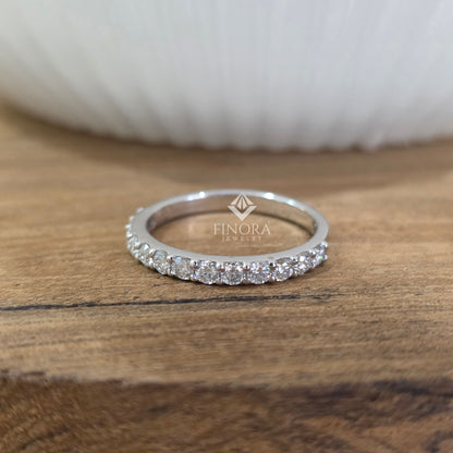 0.59 CT Round Cut Moissanite Half Eternity Wedding Band | 925 Silver & Gold | Finora Jewelry