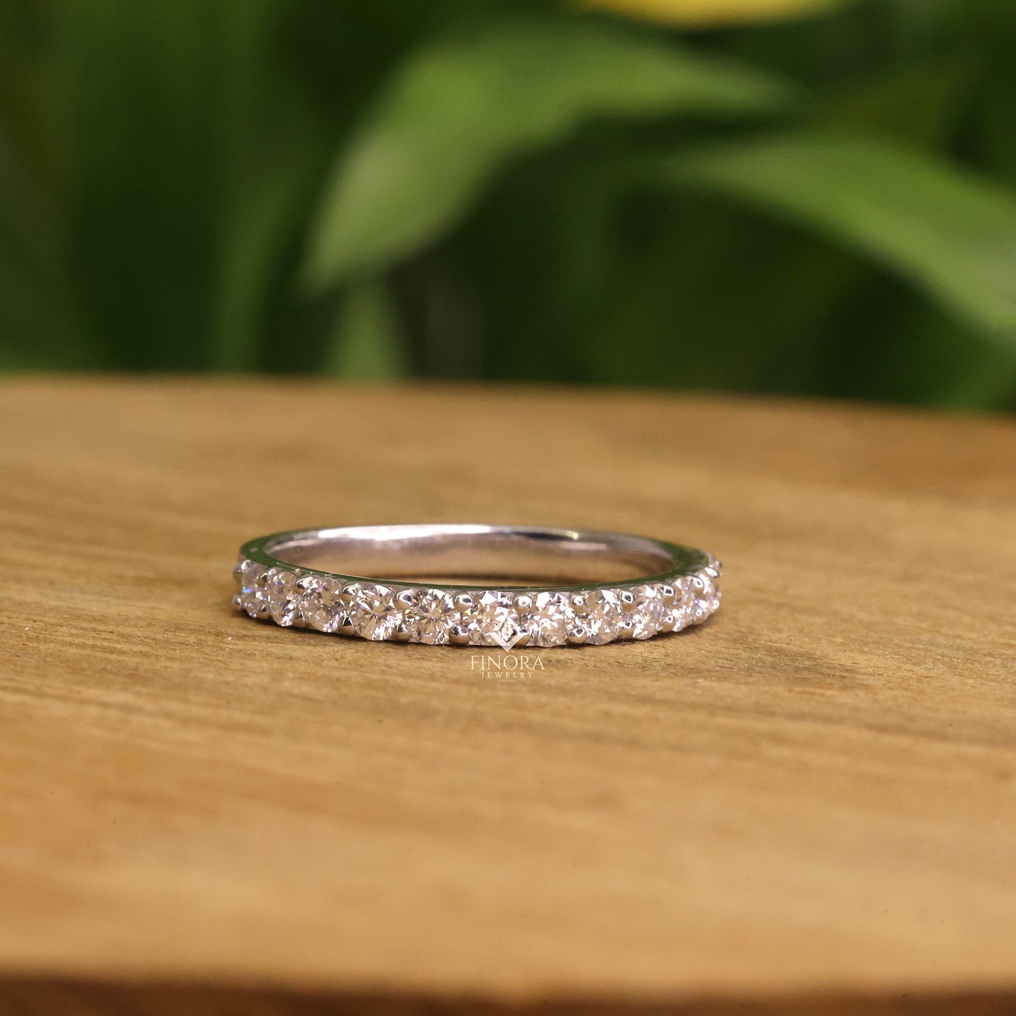 0.59 ct round cut moissanite half eternity wedding band | 925 silver & gold | finora jewelry