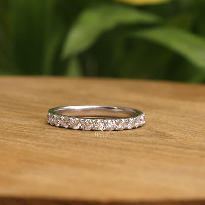 0.59 CT Round Cut Moissanite Half Eternity Wedding Band | 925 Silver & Gold | Finora Jewelry