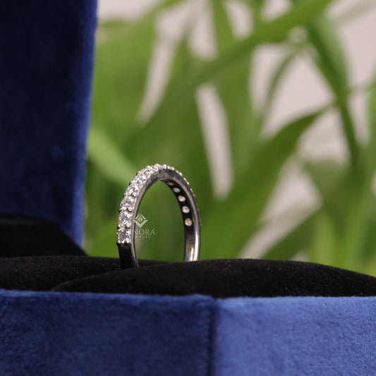 0.59 CT Round Cut Moissanite Half Eternity Wedding Band | 925 Silver & Gold | Finora Jewelry