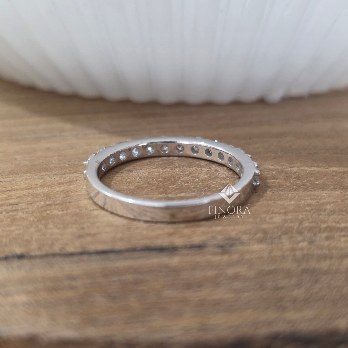 0.59 ct round cut moissanite half eternity wedding band | 925 silver & gold | finora jewelry