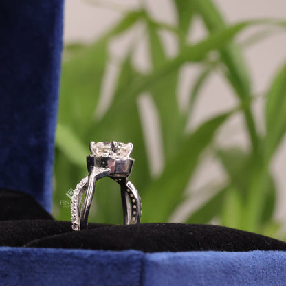 1.30 CT Round Cut Moissanite Halo Engagement Ring with Twisted Split Shank | 925 Silver & 10K/14K Gold | Finora Jewelry