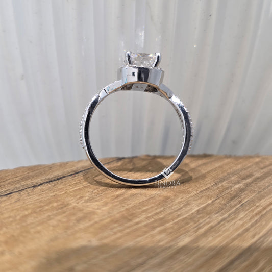 1.30 CT Round Cut Moissanite Halo Engagement Ring with Twisted Split Shank | 925 Silver & 10K/14K Gold | Finora Jewelry