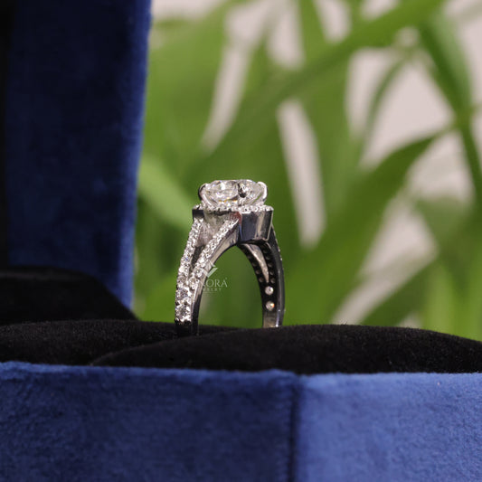 1.50 CT Cushion Cut Moissanite Halo Engagement Ring with Split Shank | 925 Silver & 10K/14K Gold | Finora Jewelry