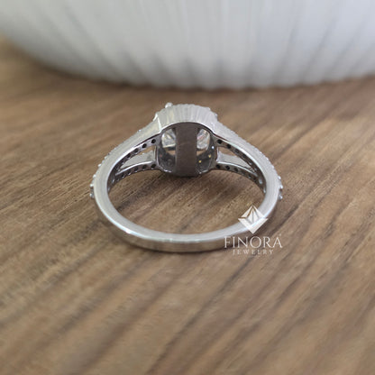 1.50 CT Cushion Cut Moissanite Halo Engagement Ring with Split Shank | 925 Silver & 10K/14K Gold | Finora Jewelry