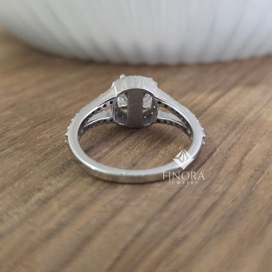 1.50 CT Cushion Cut Moissanite Halo Engagement Ring with Split Shank | 925 Silver & 10K/14K Gold | Finora Jewelry
