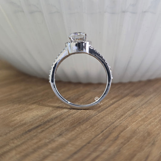 1.50 CT Cushion Cut Moissanite Halo Engagement Ring with Split Shank | 925 Silver & 10K/14K Gold | Finora Jewelry