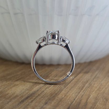 1.67 CT Oval Cut Moissanite Three Stone Engagement Ring with Pear Side Stones | 925 Silver & 10K/14K Gold | Finora Jewelry