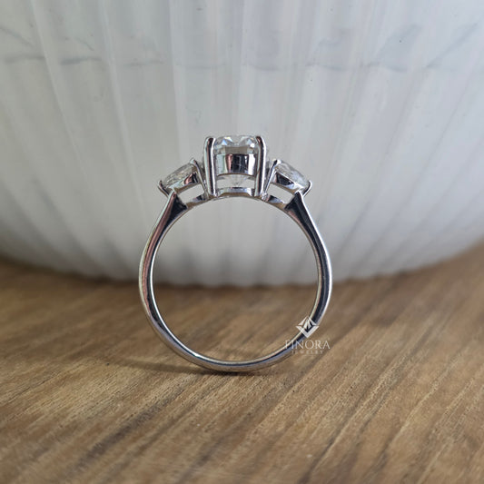 1.67 CT Oval Cut Moissanite Three Stone Engagement Ring with Pear Side Stones | 925 Silver & 10K/14K Gold | Finora Jewelry
