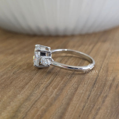 1.67 CT Oval Cut Moissanite Three Stone Engagement Ring with Pear Side Stones | 925 Silver & 10K/14K Gold | Finora Jewelry