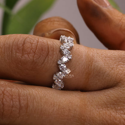Zig-Zag Moissanite Half Eternity Wedding Band, Stackable Ring - Finora Jewelry