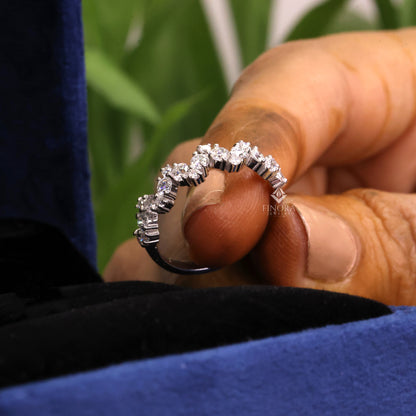 0.77 CT Round Cut Moissanite Chevron Band Ring | V Shape Wedding Band | 925 Silver & 10K/14K Gold | Finora Jewelry
