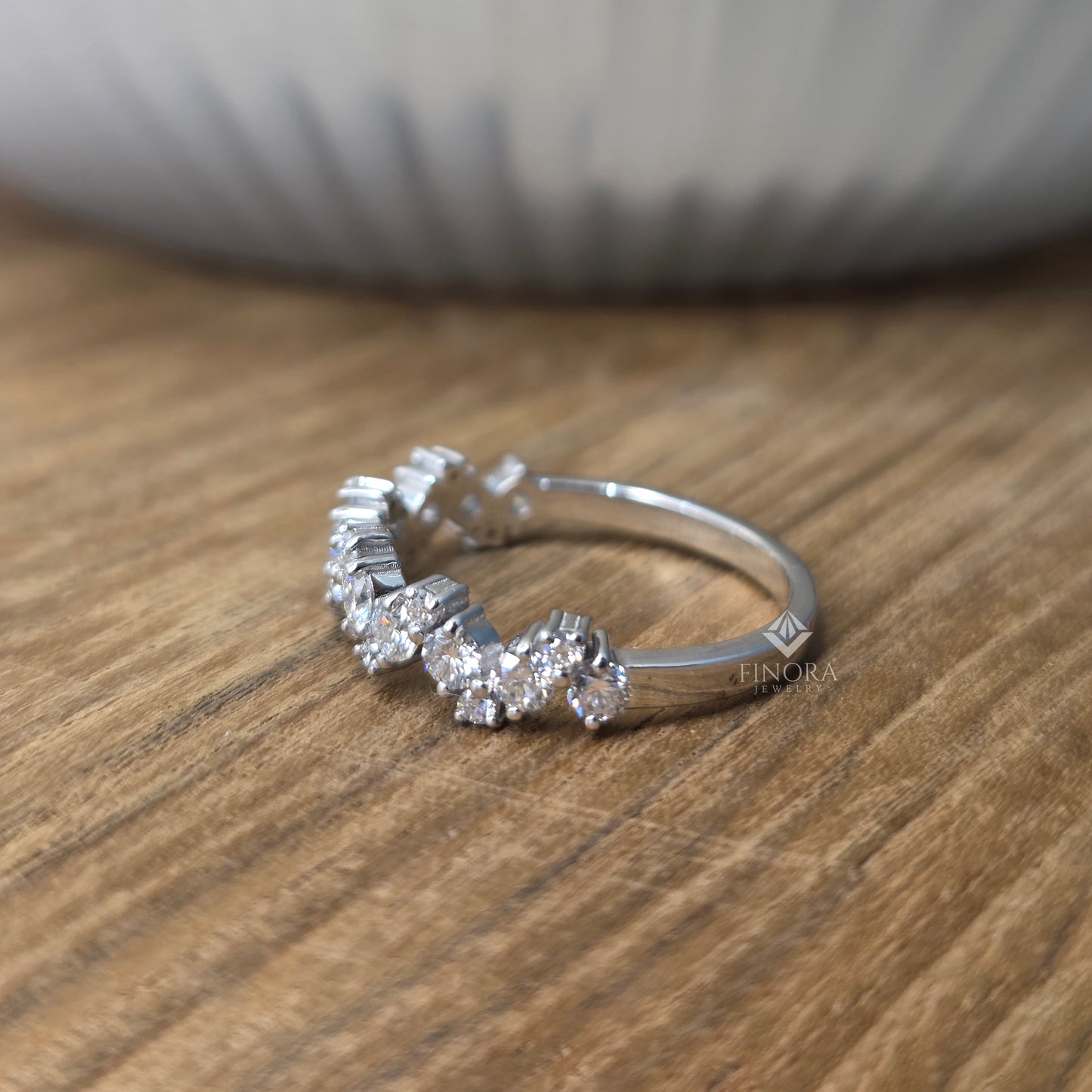 0.77 ct round cut moissanite chevron band ring | v shape wedding band | 925 silver & 10k/14k gold | finora jewelry