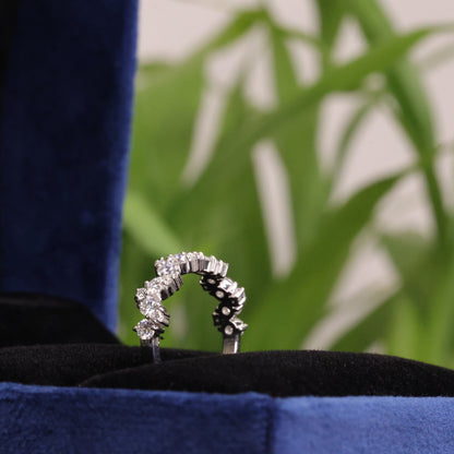 0.77 CT Round Cut Moissanite Chevron Band Ring | V Shape Wedding Band | 925 Silver & 10K/14K Gold | Finora Jewelry