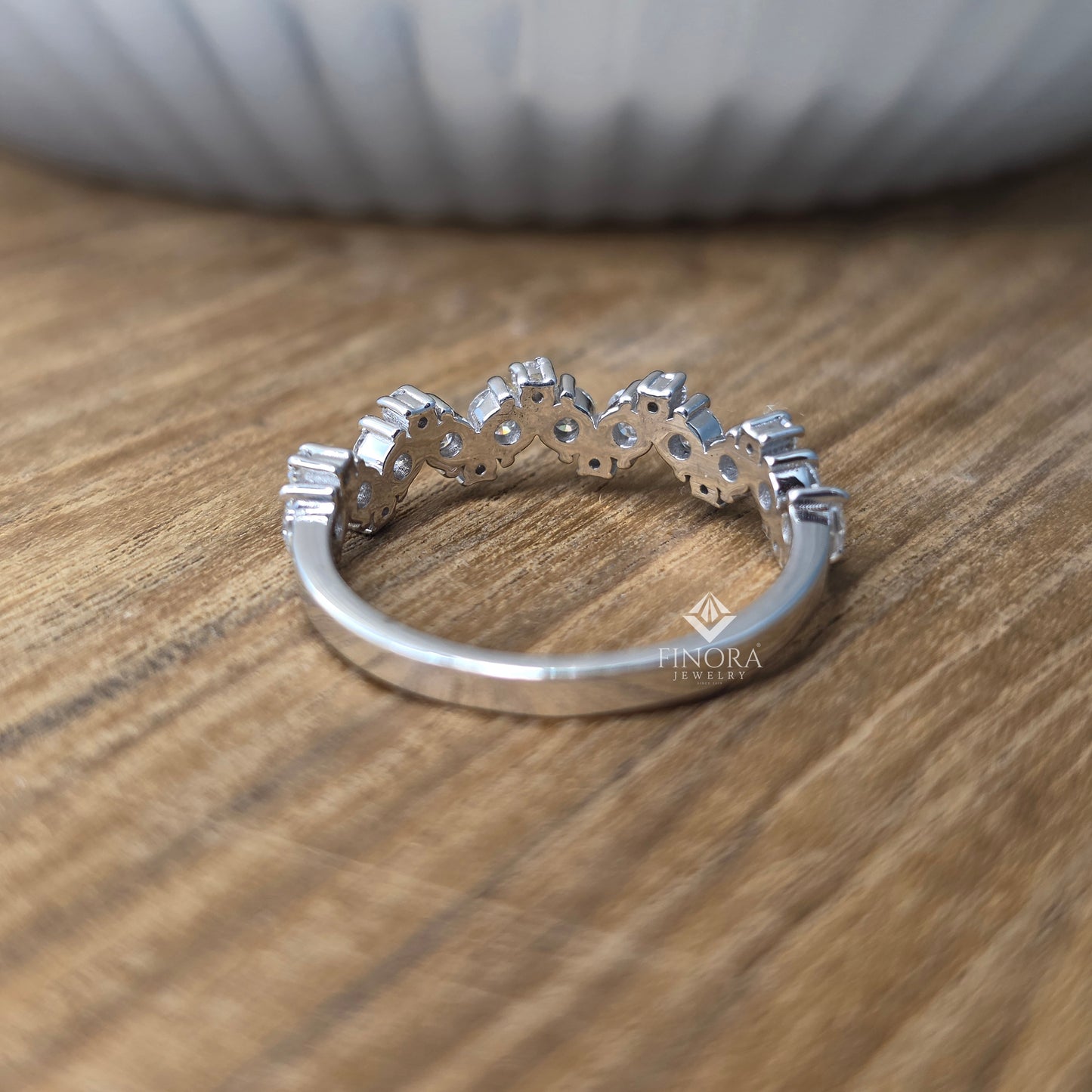 0.77 ct round cut moissanite chevron band ring | v shape wedding band | 925 silver & 10k/14k gold | finora jewelry