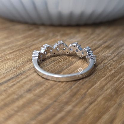 0.77 CT Round Cut Moissanite Chevron Band Ring | V Shape Wedding Band | 925 Silver & 10K/14K Gold | Finora Jewelry