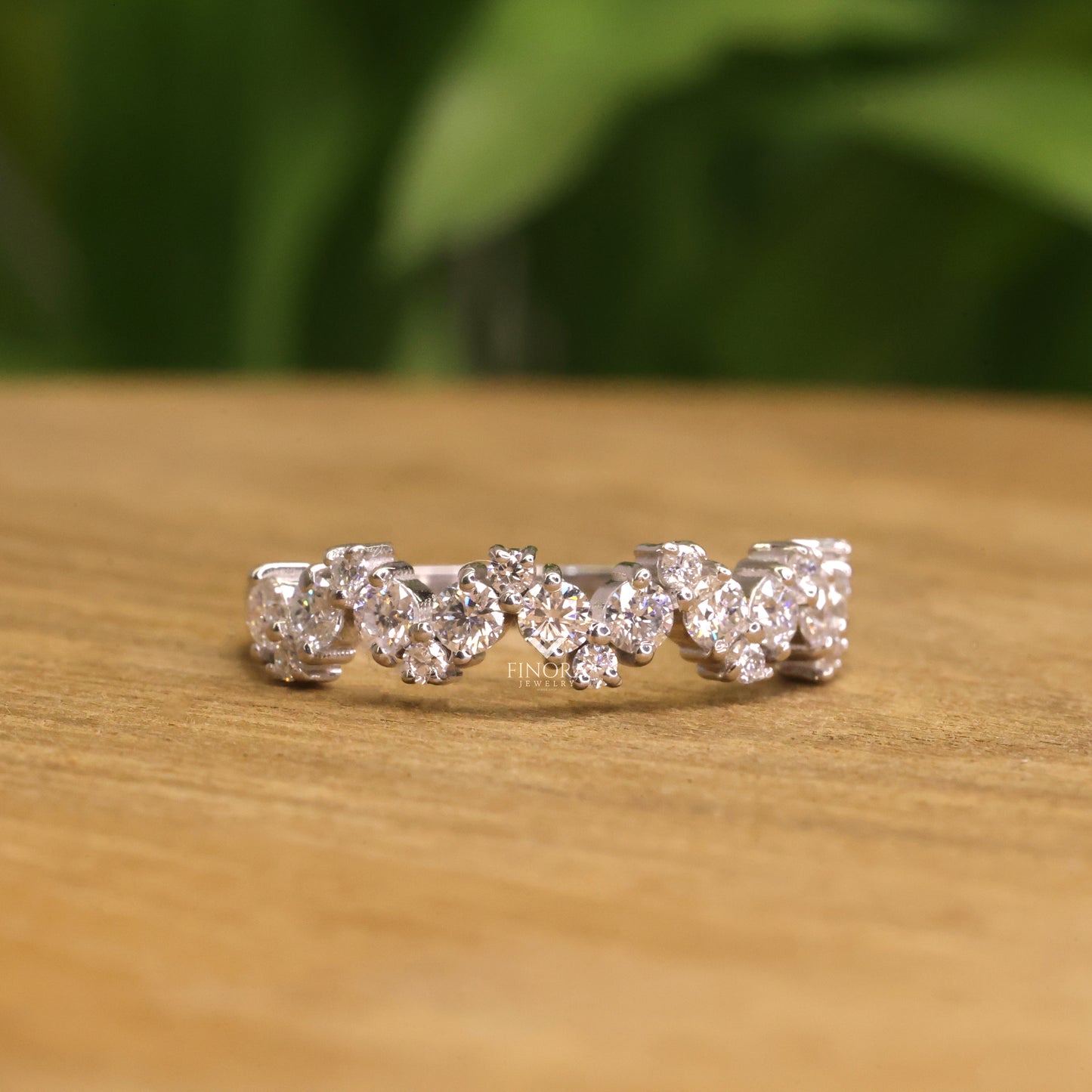 0.77 ct round cut moissanite chevron band ring | v shape wedding band | 925 silver & 10k/14k gold | finora jewelry