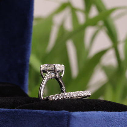3.99 CT Cushion Cut Moissanite Engagement Ring with Pavé Band | Colorless VVS | 925 Silver & Gold | Finora Jewelry