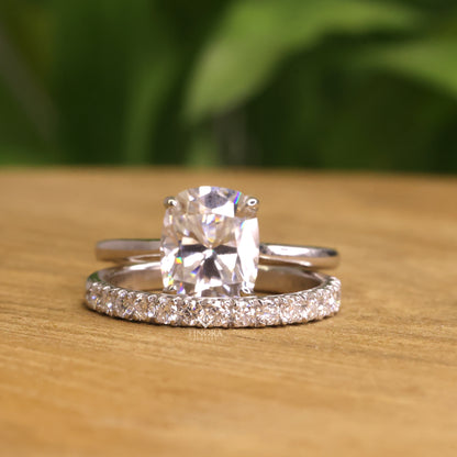3.99 CT Cushion Cut Moissanite Engagement Ring with Pavé Band | Colorless VVS | 925 Silver & Gold | Finora Jewelry