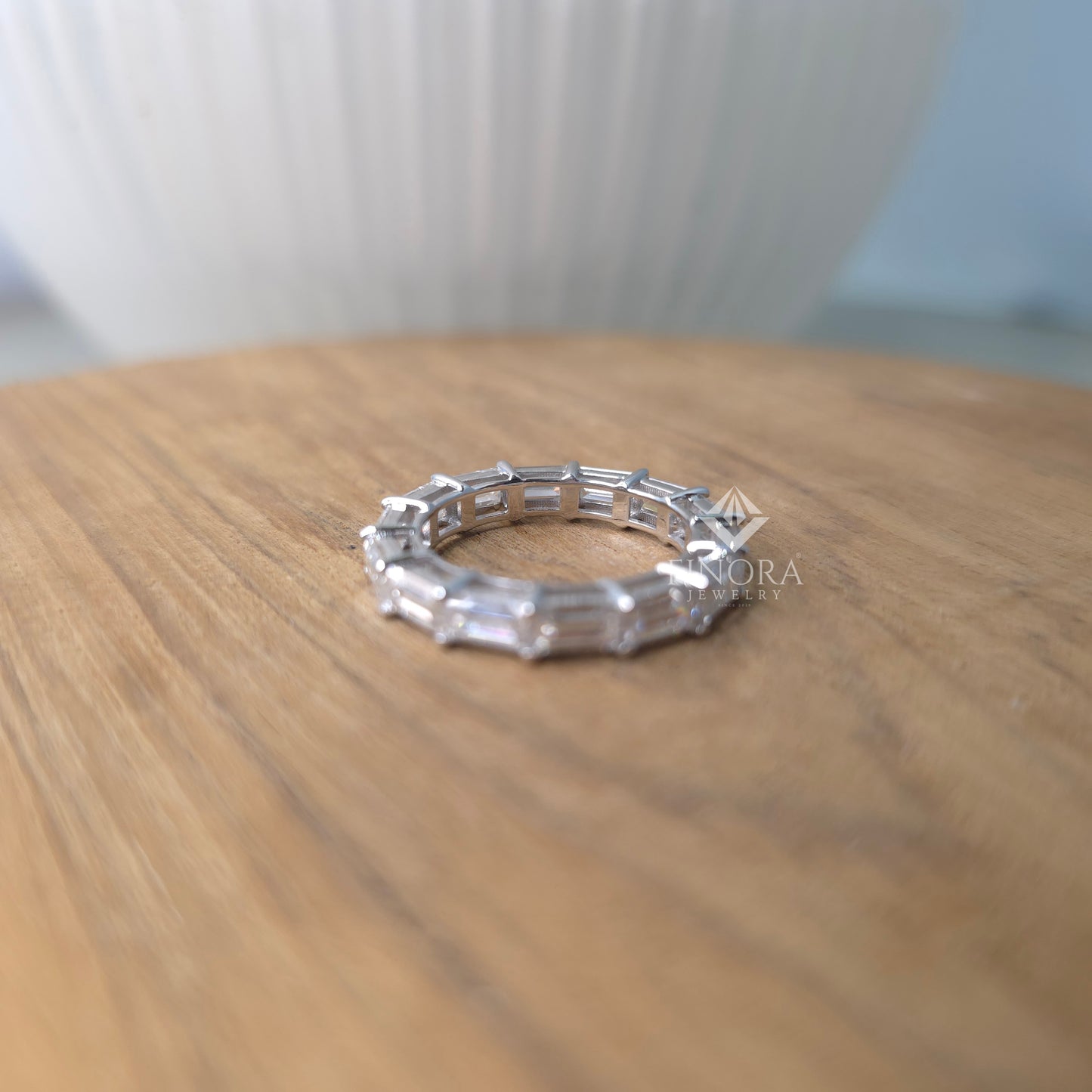 4.27 ct baguette cut moissanite eternity band | colorless vvs | full eternity ring | 925 silver & gold | finora jewelry