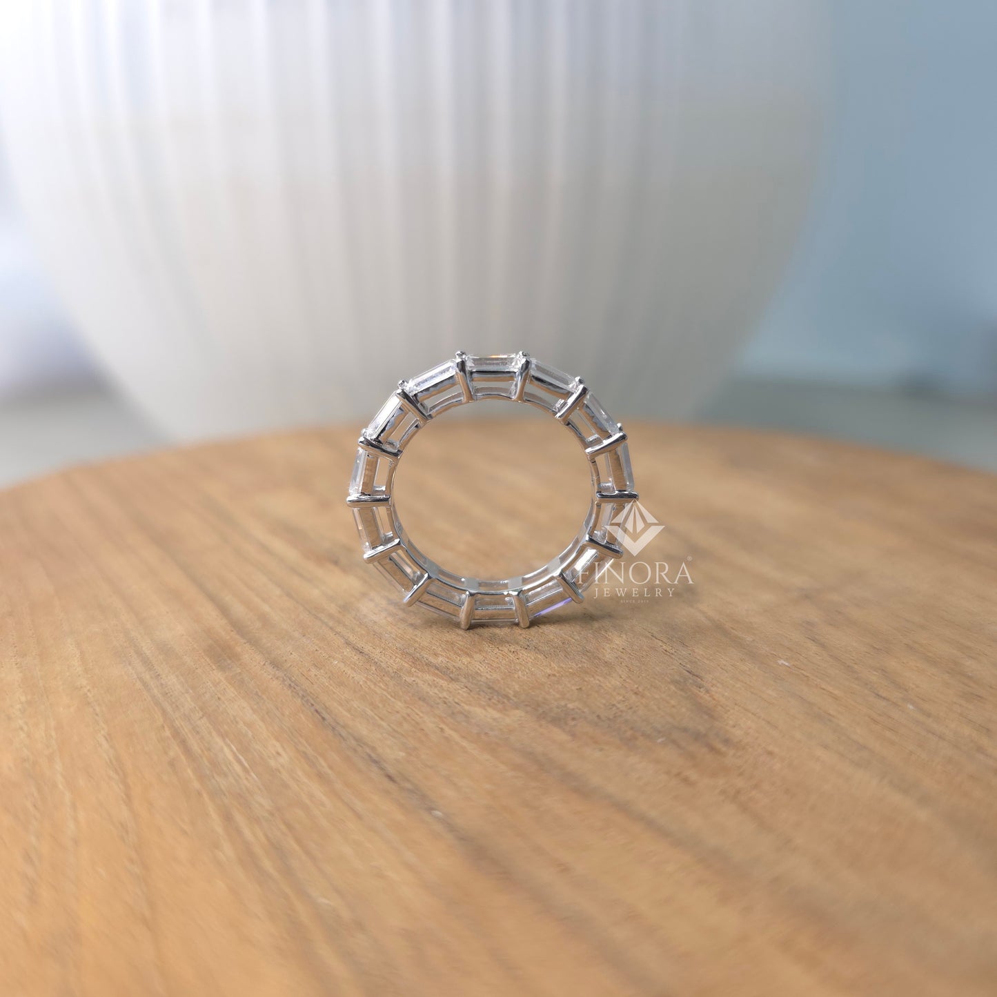 4.27 ct baguette cut moissanite eternity band | colorless vvs | full eternity ring | 925 silver & gold | finora jewelry