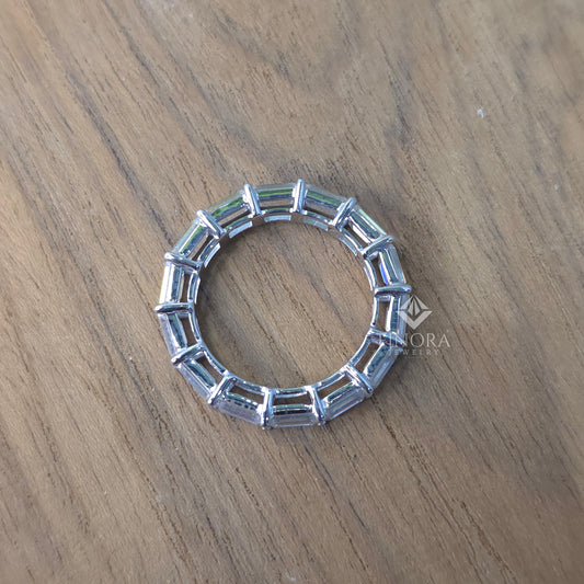 4.27 CT Baguette Cut Moissanite Eternity Band | Colorless VVS | Full Eternity Ring | 925 Silver & Gold | Finora Jewelry