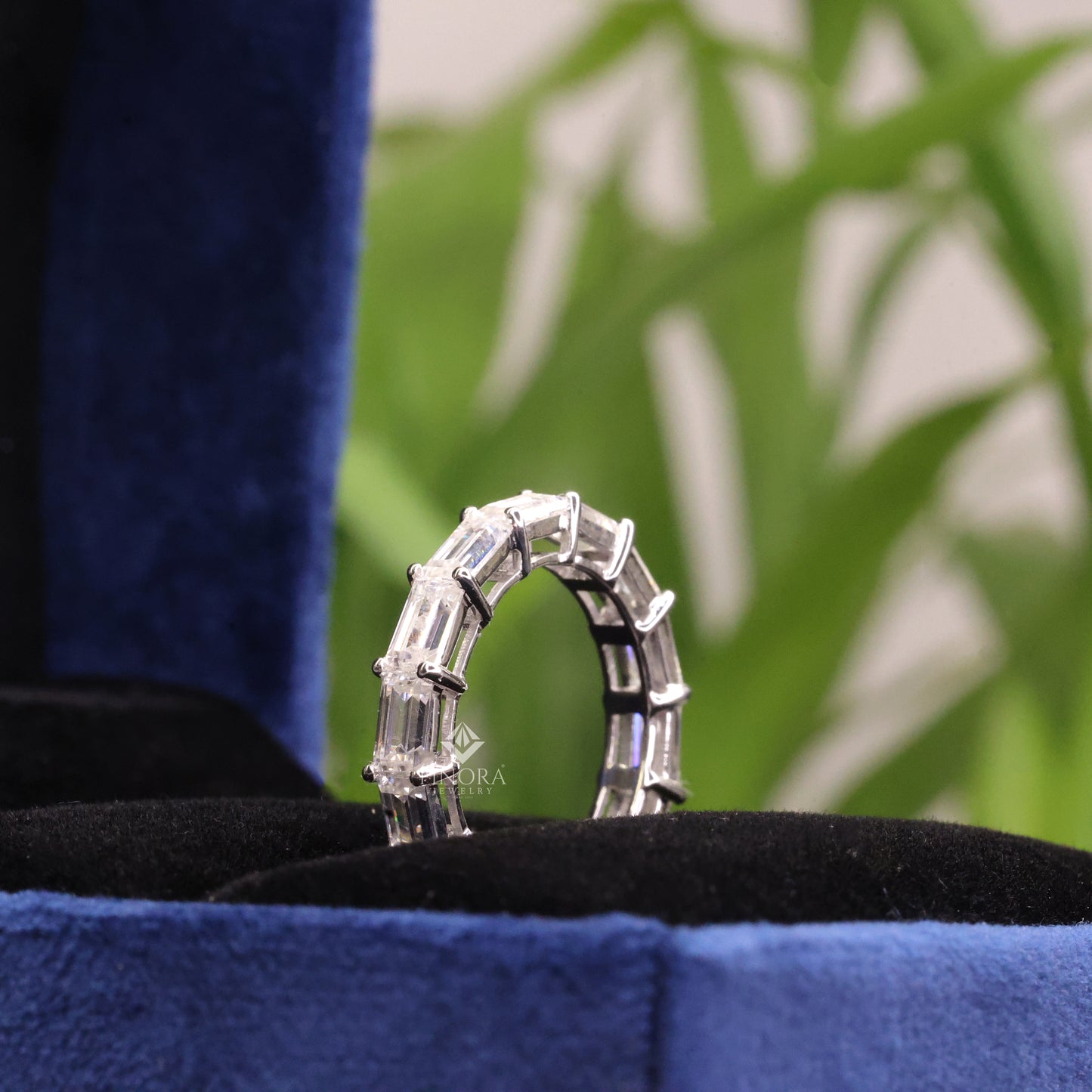 4.27 ct baguette cut moissanite eternity band | colorless vvs | full eternity ring | 925 silver & gold | finora jewelry