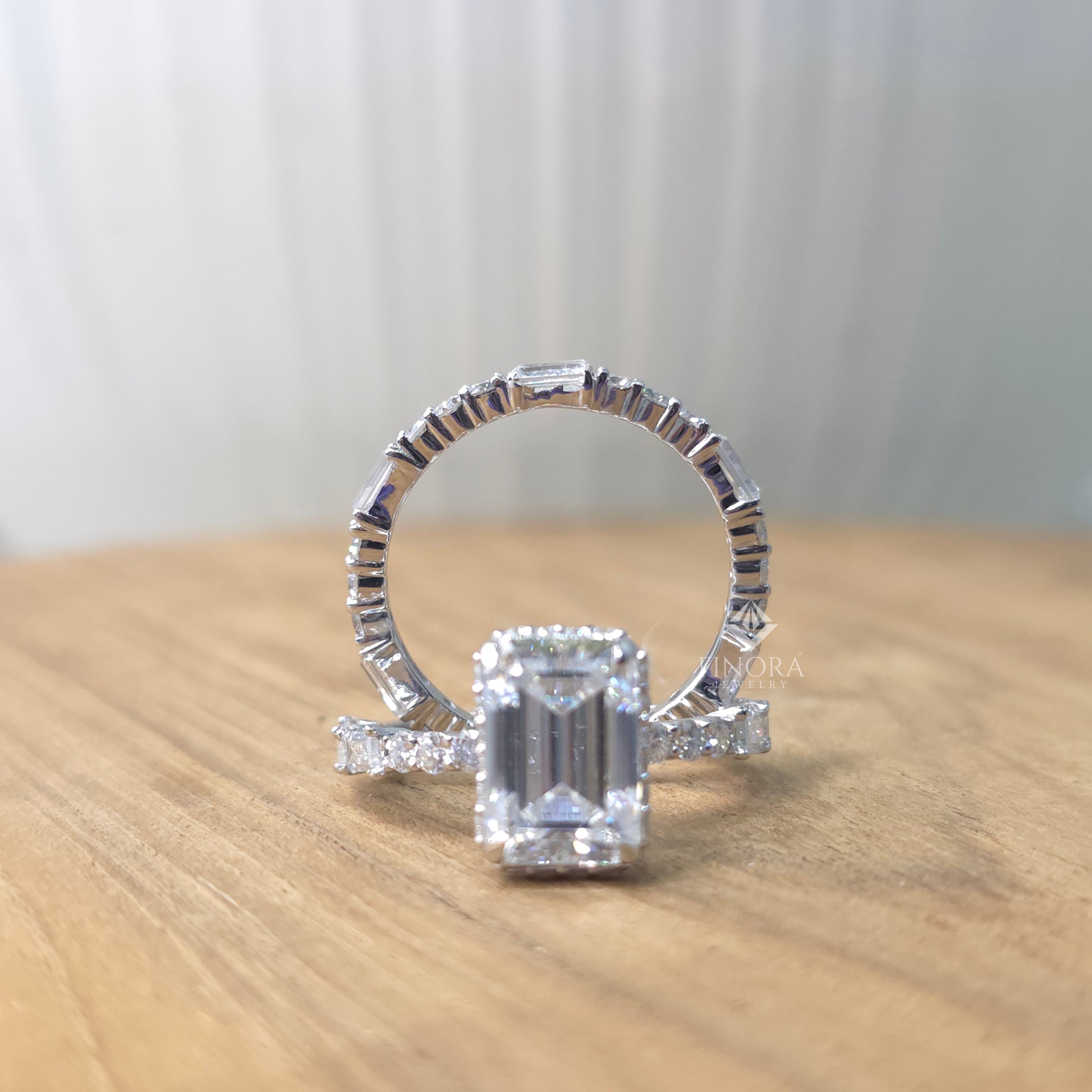 3.25 CT Emerald Cut Moissanite Bridal Ring Set