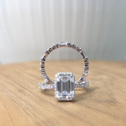 3.25 CT Emerald Cut Moissanite Bridal Ring Set