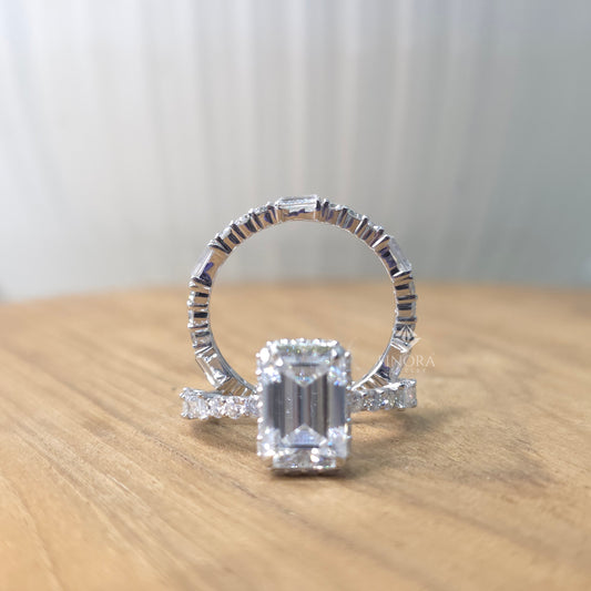 3.25 CT Emerald Cut Moissanite Bridal Ring Set