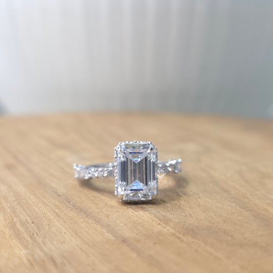3.25 CT Emerald Cut Moissanite Bridal Ring Set