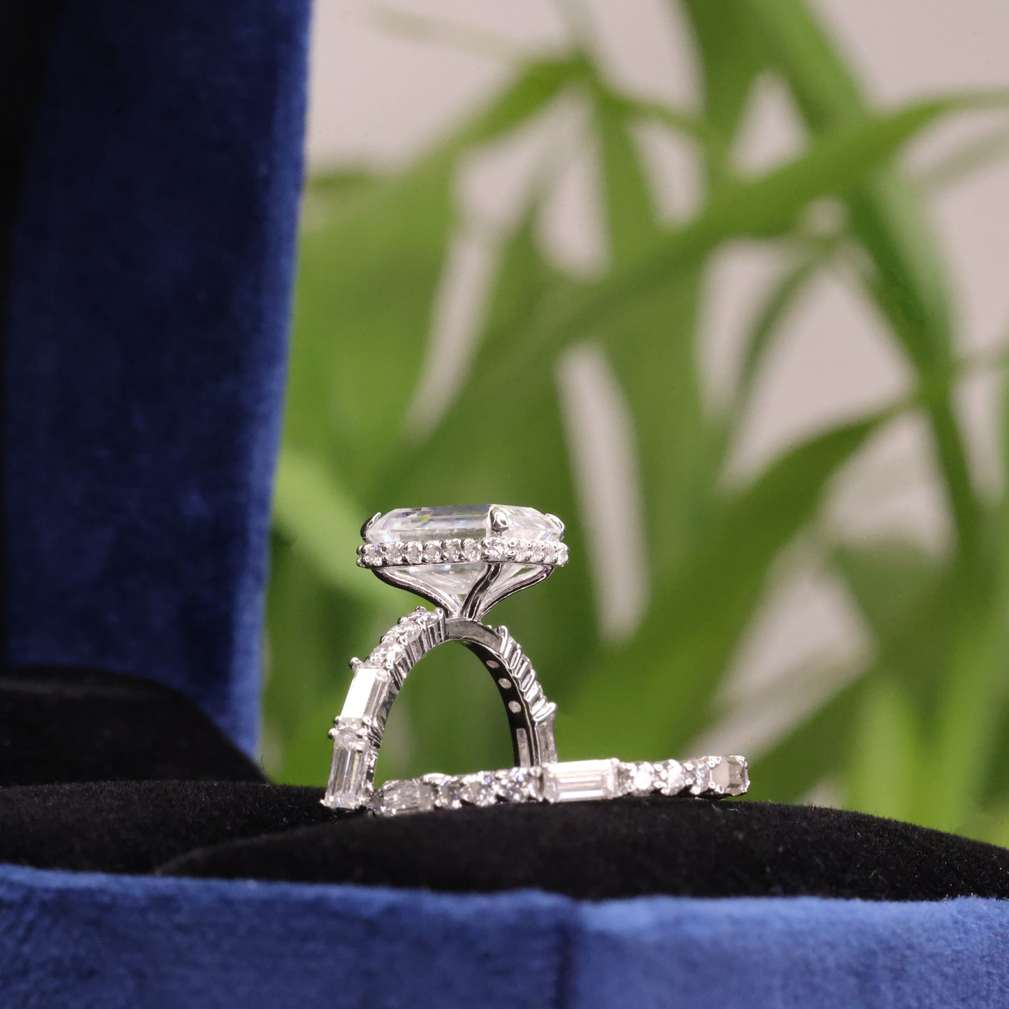 3.25 ct emerald cut moissanite bridal ring set | colorless vvs | baguette & round diamond band | finora jewelry