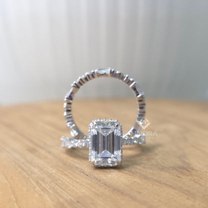 3.25 CT Emerald Cut Moissanite Bridal Ring Set