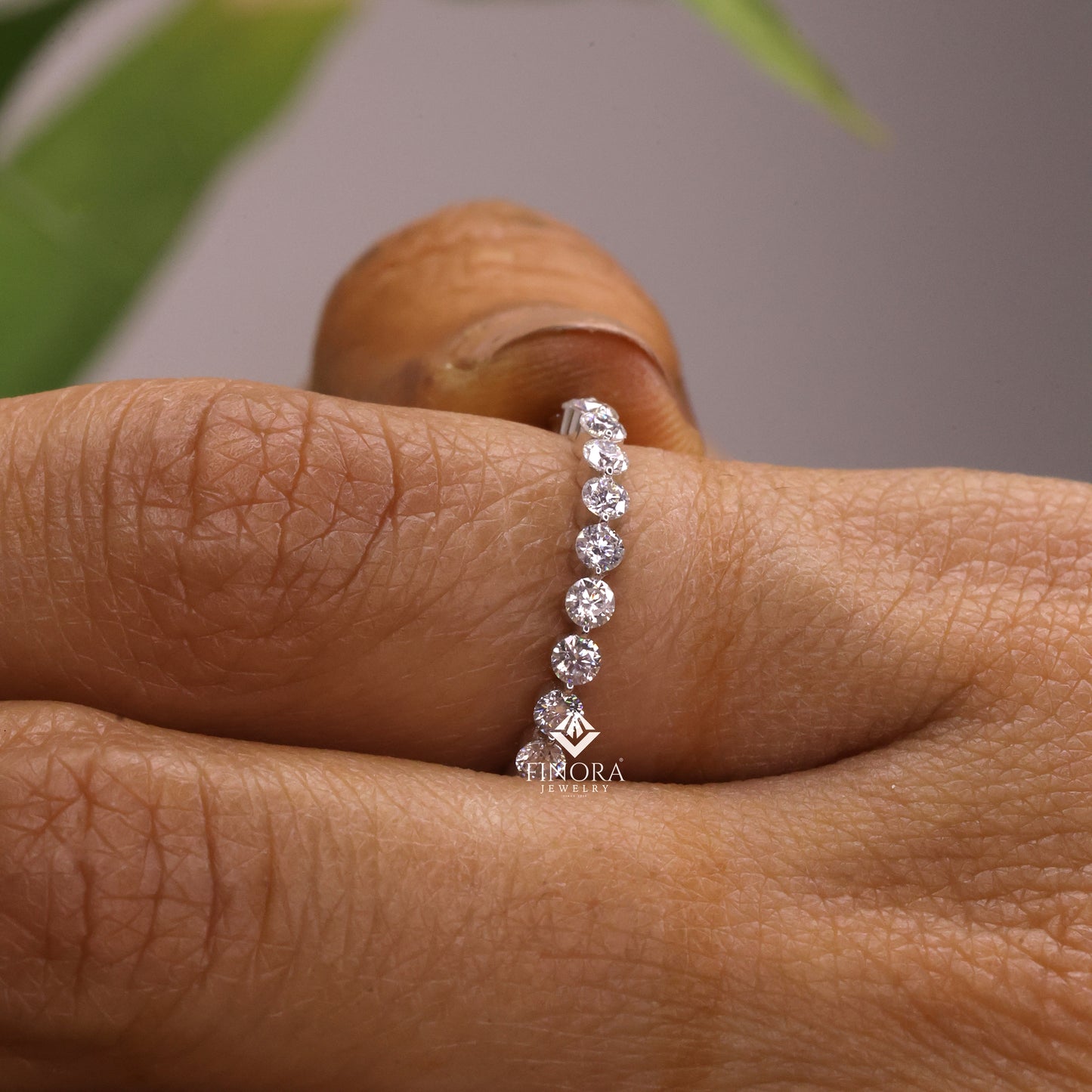 0.62 ct round cut moissanite half eternity band | colorless vvs wedding ring | 925 sterling silver | finora jewelry