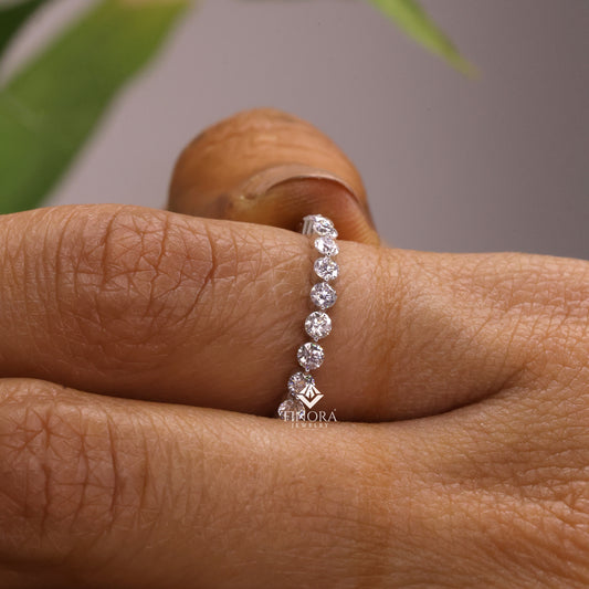 0.62 CT Round Cut Moissanite Half Eternity Band | Colorless VVS Wedding Ring | 925 Sterling Silver | Finora Jewelry