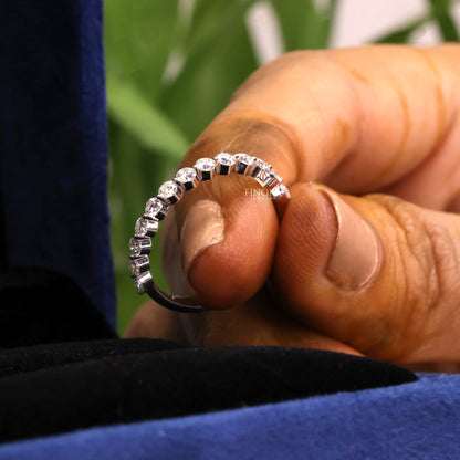 0.62 CT Round Cut Moissanite Half Eternity Band | Colorless VVS Wedding Ring | 925 Sterling Silver | Finora Jewelry