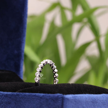 Round Cut Moissanite Half Eternity Wedding Band in 925 Silver, 10K & 14K Gold – Finora Jewelry