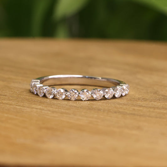 0.62 CT Round Cut Moissanite Half Eternity Band | Colorless VVS Wedding Ring | 925 Sterling Silver | Finora Jewelry