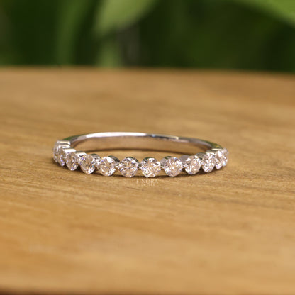 Round Cut Moissanite Half Eternity Wedding Band in 925 Silver, 10K & 14K Gold – Finora Jewelry