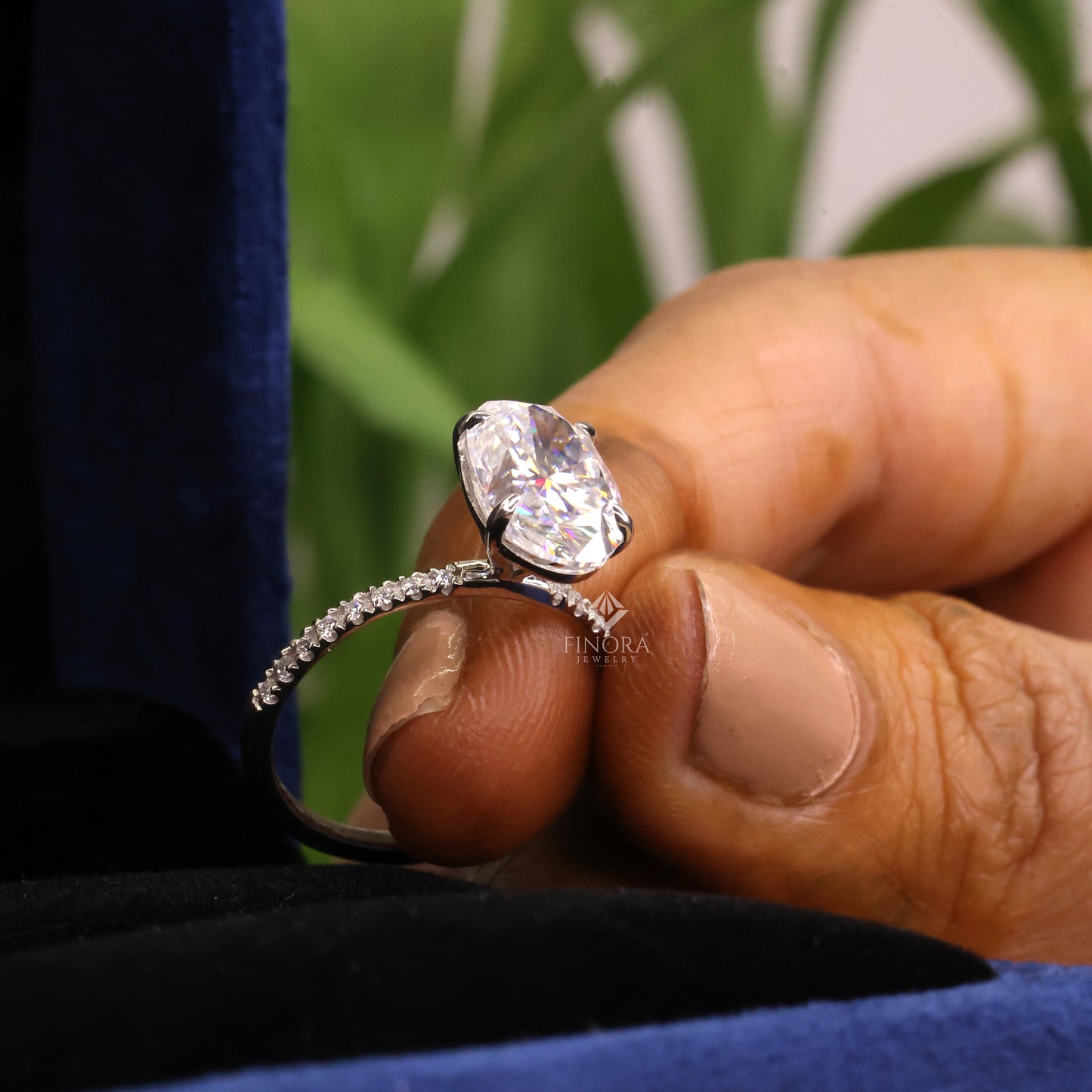 3.51 ct oval cut moissanite engagement ring | colorless vvs pavé band | 925 sterling silver | finora jewelry