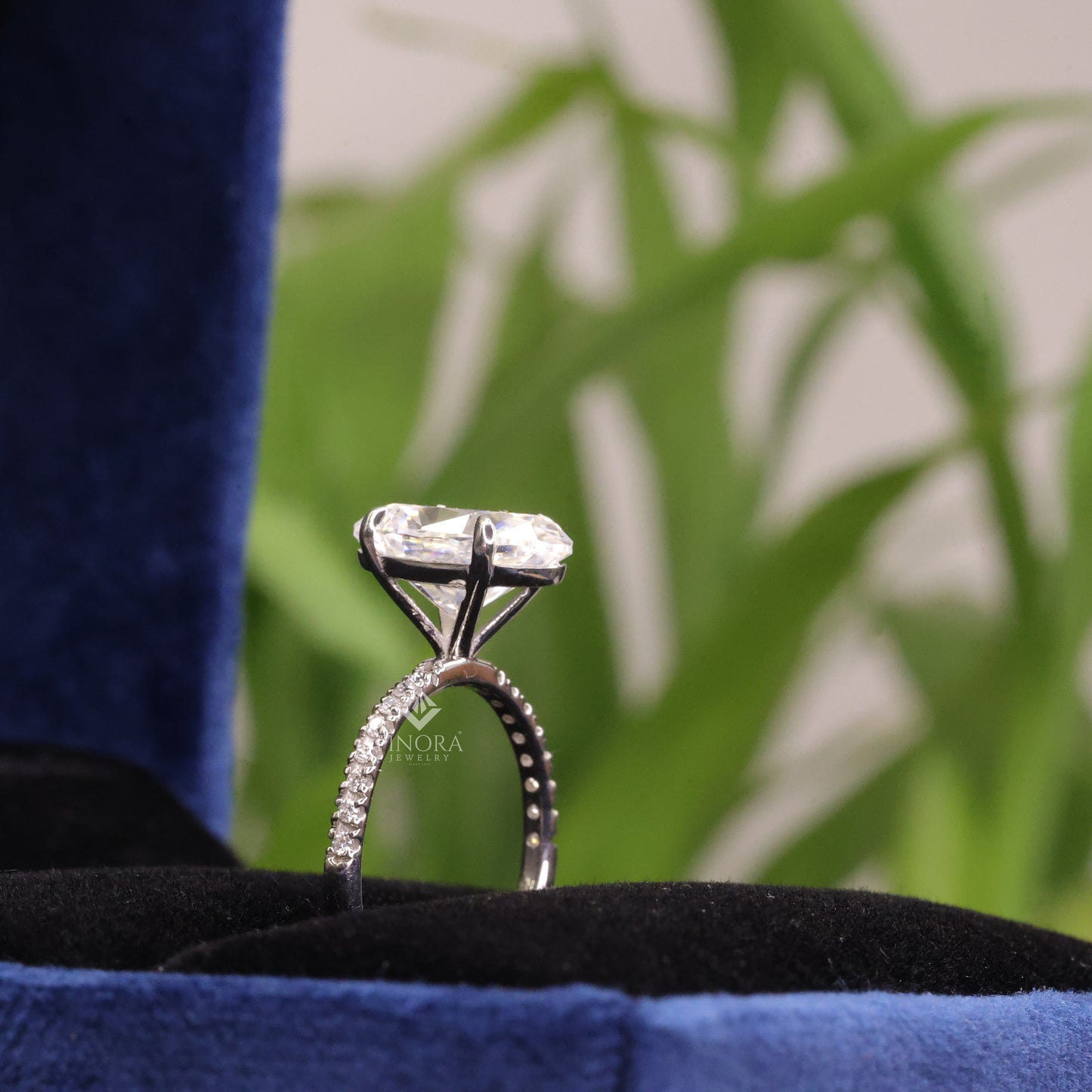 3.51 ct oval cut moissanite engagement ring | colorless vvs pavé band | 925 sterling silver | finora jewelry