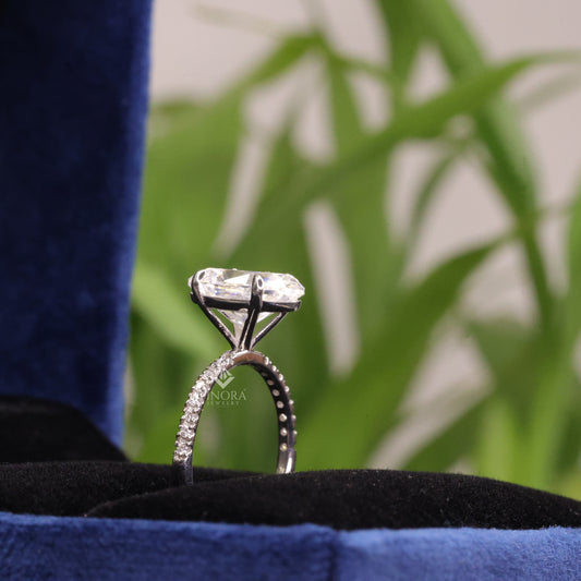 3.51 CT Oval Cut Moissanite Engagement Ring | Colorless VVS Pavé Band | 925 Sterling Silver | Finora Jewelry