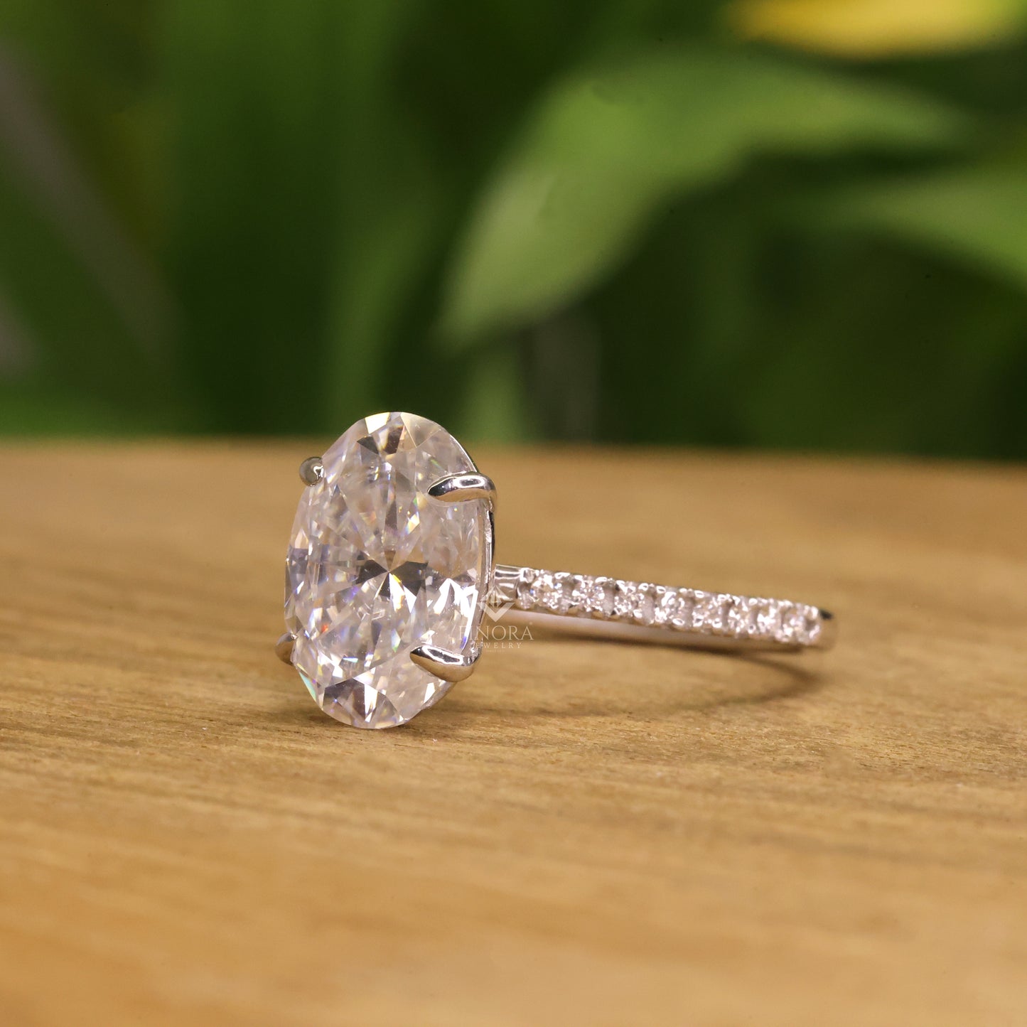 3.51 ct oval cut moissanite engagement ring | colorless vvs pavé band | 925 sterling silver | finora jewelry