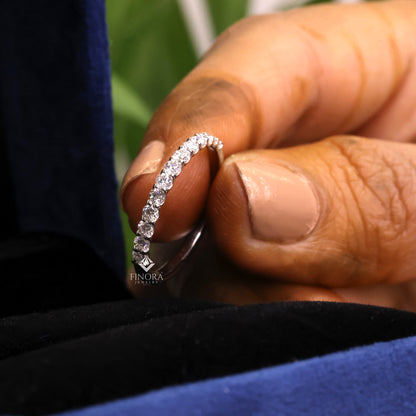 Classic Round Cut Moissanite Half Eternity Wedding Band, Stackable Minimal Ring – Finora Jewelry