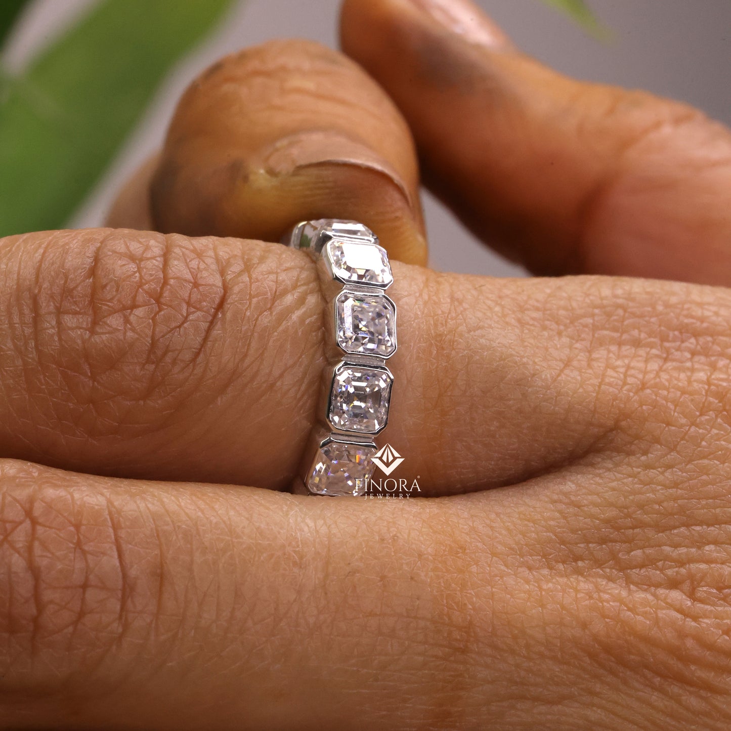asscher cut moissanite eternity wedding band, luxury statement ring – finora jewelry